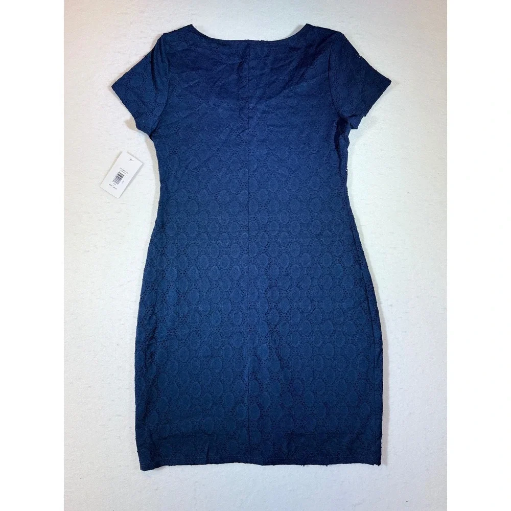Isaac Mizrahi Navy Blue Lace Short Sleeve Sheath Dress Size L - Picture 2 of 4